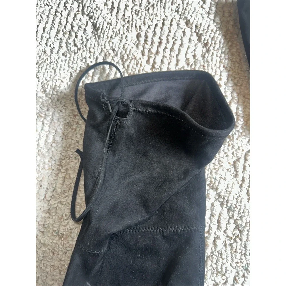 Womens Unisa Black Faux Suede Over-The-Knee Boots Side Zipper & Drawstring 8.5